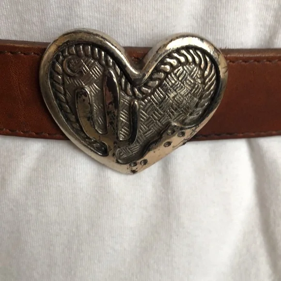Brown Leather Cowboy Belt with Silvertone Accents - Picture 6 of 10